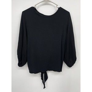 Mustard Seed Shirt Womens‎ L Black Open Back Tie Back Balloon Sleeve Blouse